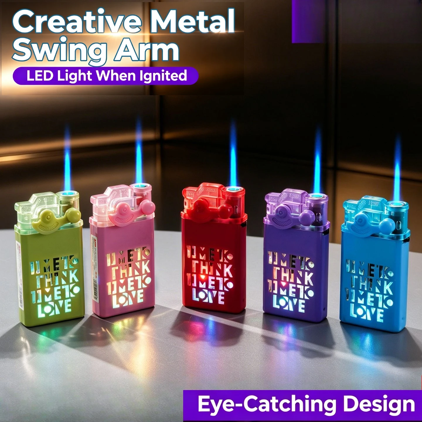 2026 New Creative LED Light-Up Lighter, Swing Arm Windproof Blue Flame Jet Lighter, Refillable Metal Gas Lighter for Men