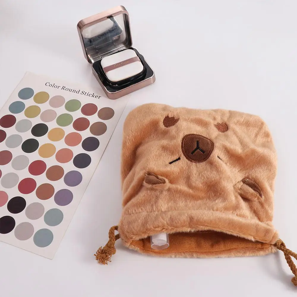 

Animal Capybara Plush Bundle Pocket Stuffed Cute Capybara Drawstring Bag Large Capacity Stationery Bag Cartoon Storage Bag Lady