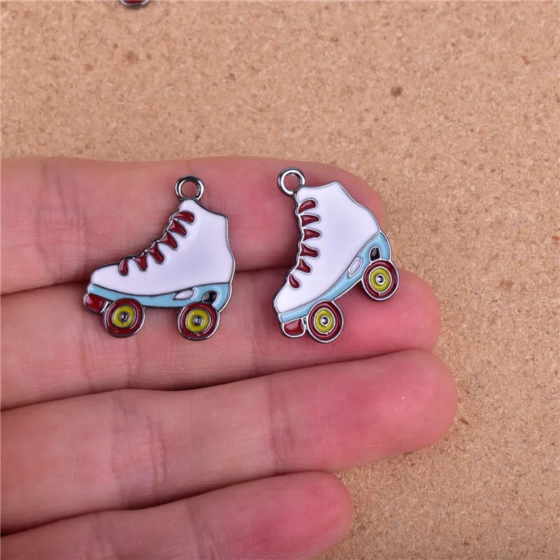 10pcs/pack Skates Enamel Metal Charms Earring Bracelet DIY Jewelry Making 20x20mm