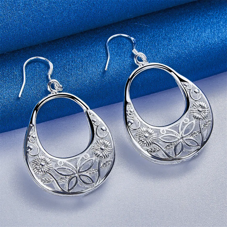 925 Sterling Silver Delicate Teardrop Hollow Earrings, Fashionable Engagement Gift Jewelry for Women