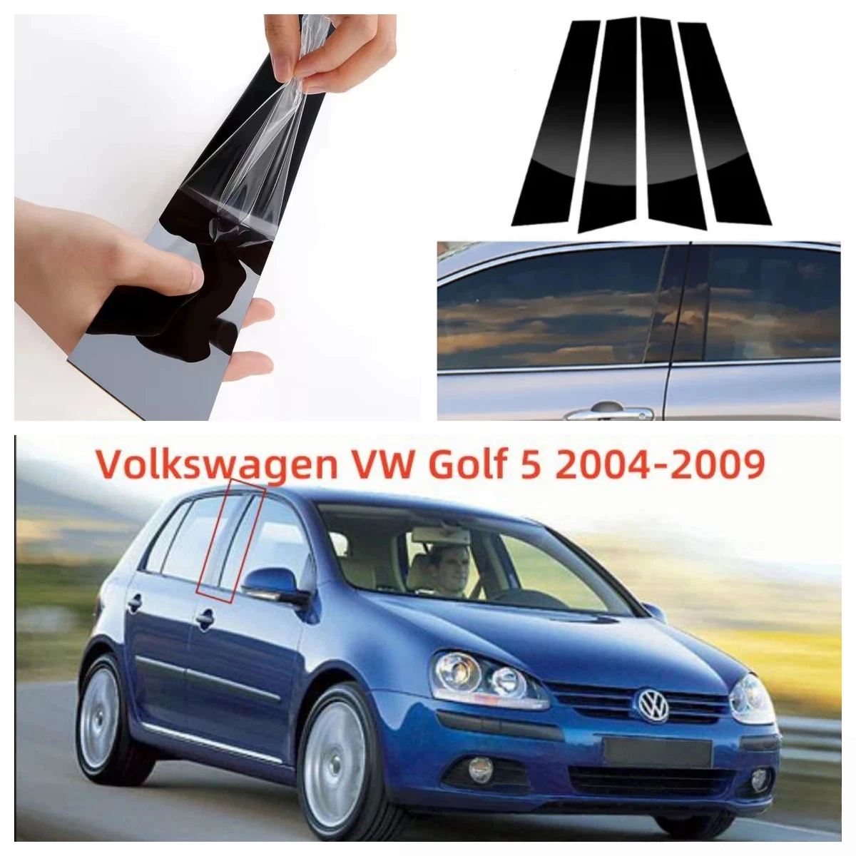

Для Volkswagen Golf MK4 5 6 7 8 1997-2024 6 шт. накладки на окна, центральная пленка, колонка B C, стойки, наклейка, автомобильные аксессуары