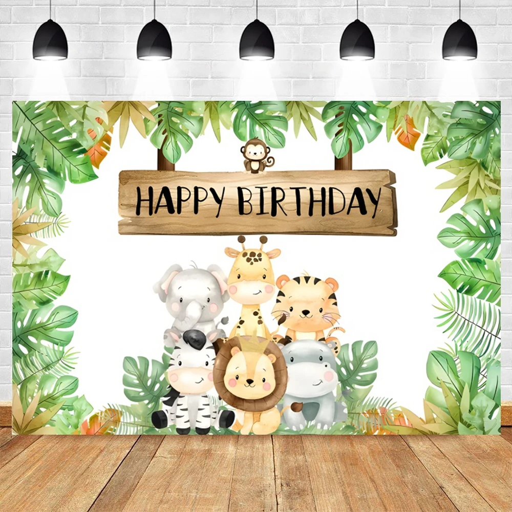 Jungle Safari Photography Backdrop Customized Tropical Forest Animals Wild One 1st Birthday Party Baby Shower Photo Background