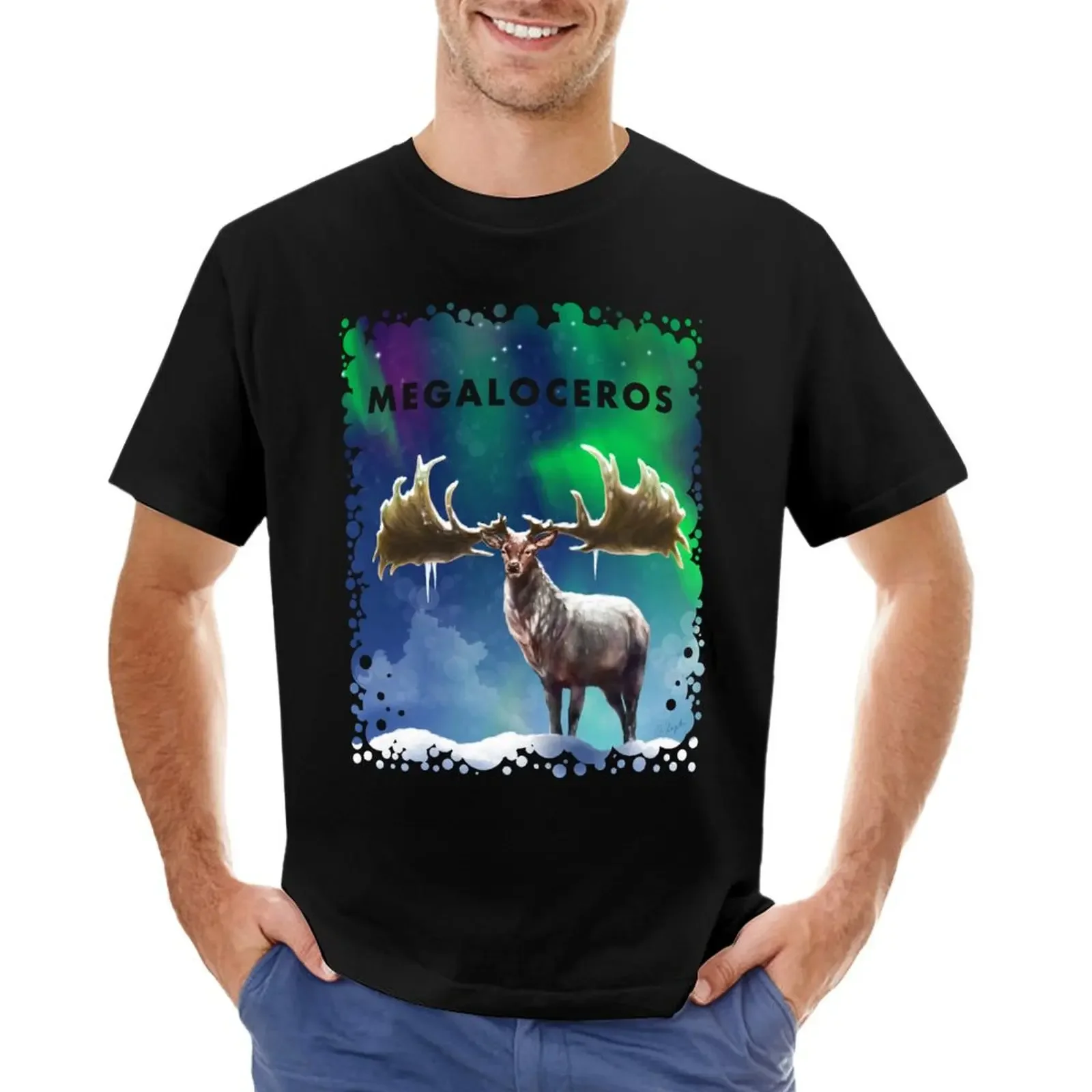 

Megaloceros giganteus - Irish Elk, Giant Deer, original artwork T-shirt heavyweights customizeds clothes for men