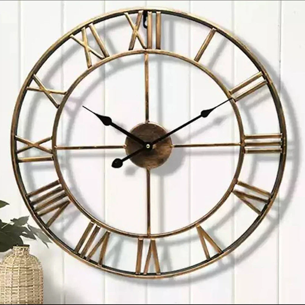 

40cm Wall Clocks Needle Gift Roman Numerals Indoor Outdoor Metal Accurate Silent Nordic Hanging Ornament Round Home Decoration