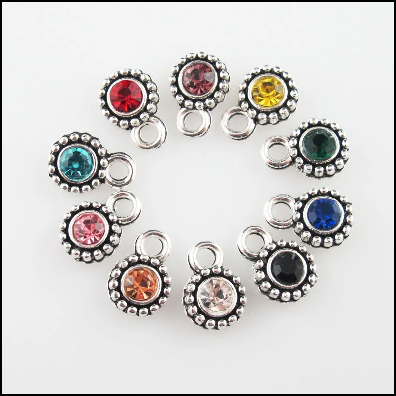 20Pcs Mixed Crystal Antique Silver Color Flower Charms Pendants 8x11.5mm