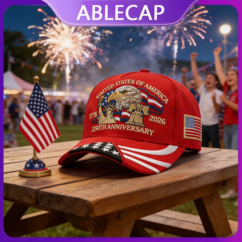 Boné ABLECAP 250º Aniversário EUA Bordado Patriótico 1776-2026 Boné do Dia da Independência Ajustável para Homens e Mulheres