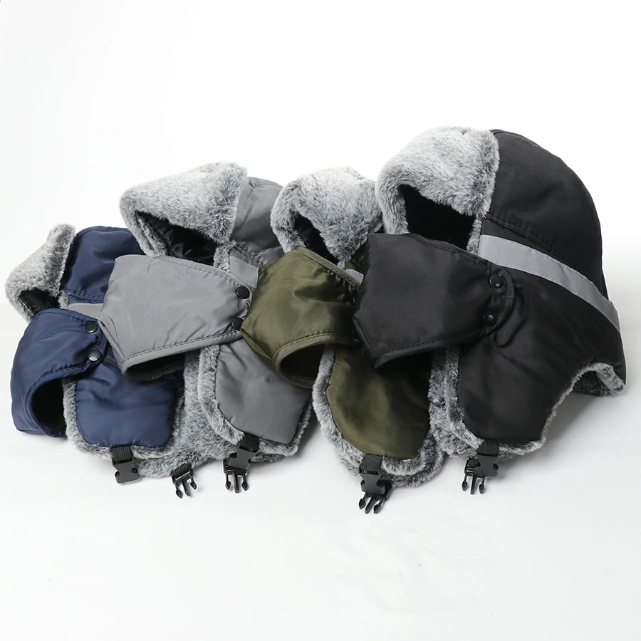 CAMOLAND Gorro de bombardero térmico de piel sintética para invierno, estilo militar del ejército soviético unisex con orejeras para el cuello y la cara, gorros de nieve para clima frío