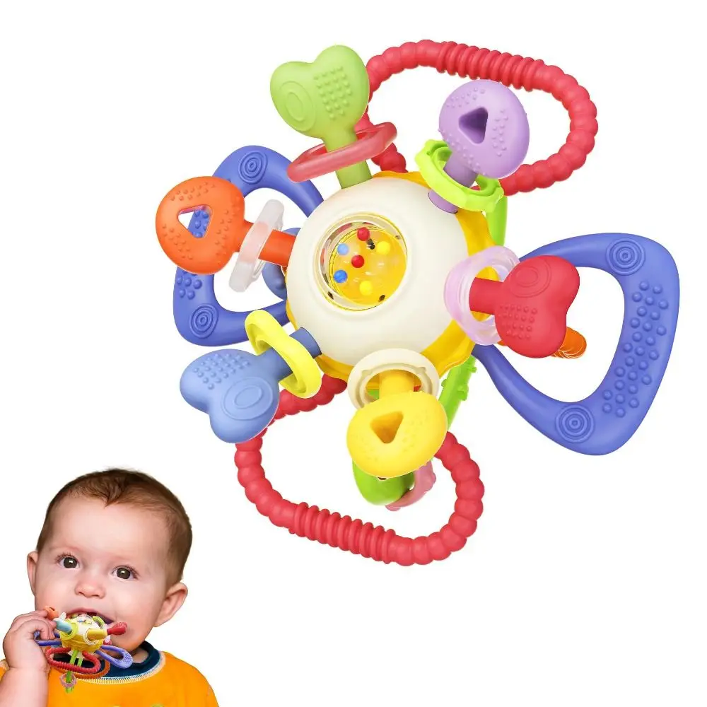 Juguete de dentición sensorial Montessori, sonajero vibratorio lavable de silicona suave, juguete educativo fácil de sostener para aliviar el aprendizaje temprano