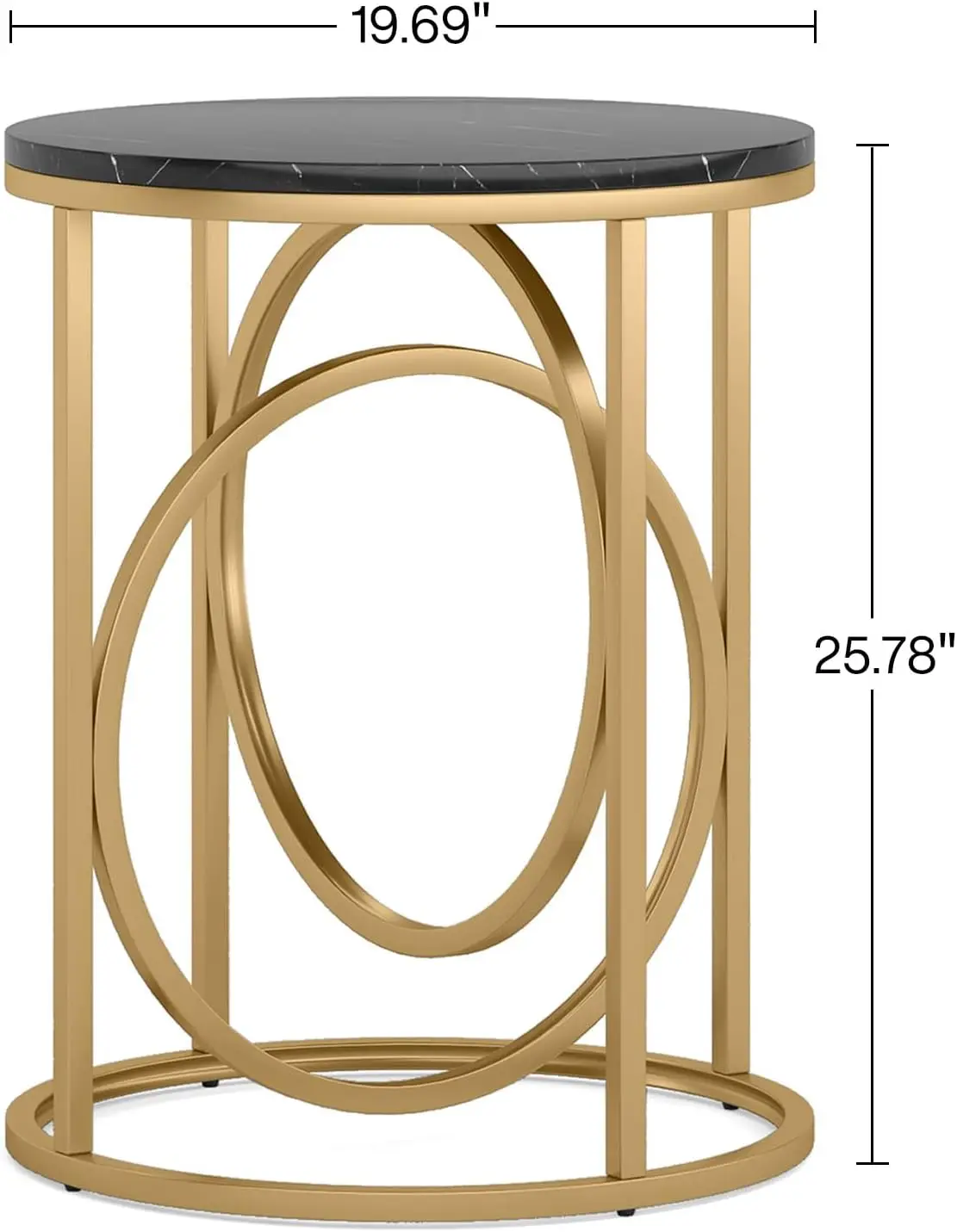 Modern Round End Table Set of Two, 20”Sofa Side Table Cocktail with Gold O-Shaped Base, Midcentury Accent Table Nightstand