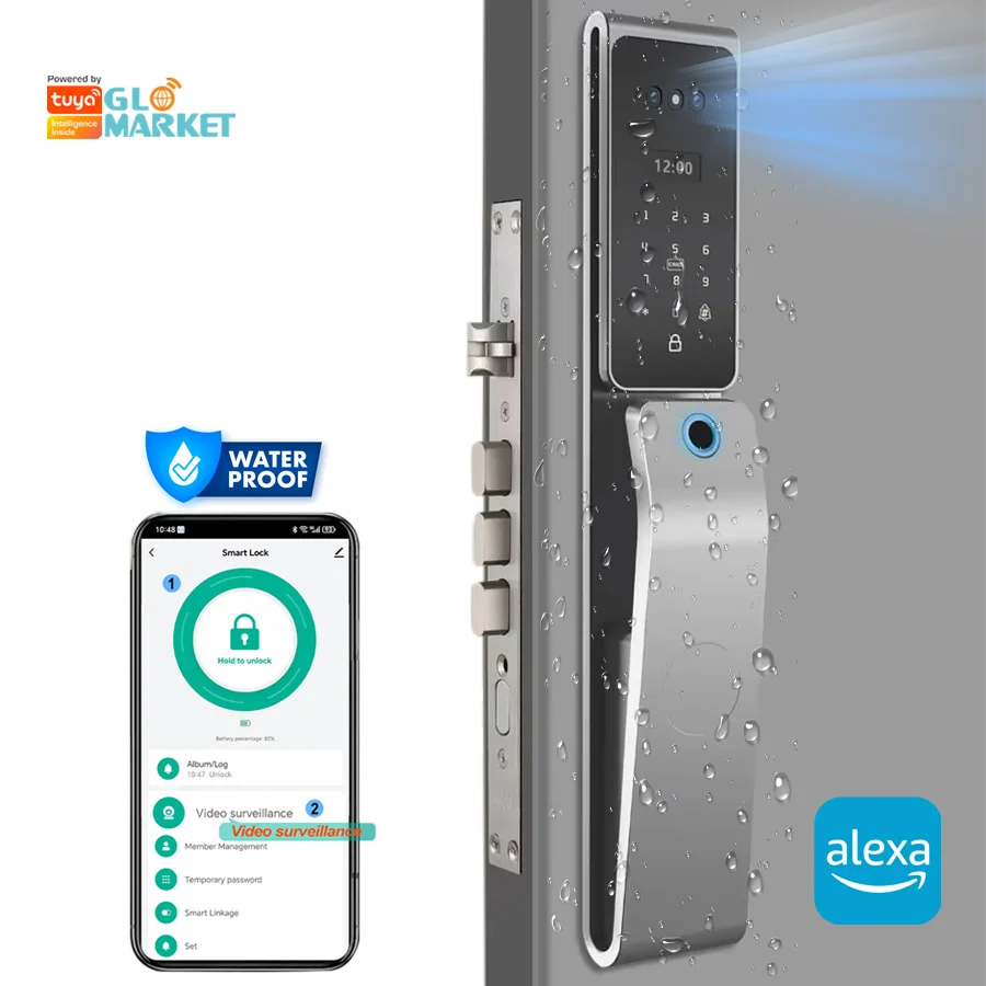 Video Intercom Automatic Biometric Fingerprint Face Recognition Tuya Digital Lock For Home Waterproof Smart Lock With Mortise
