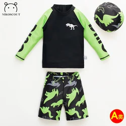 Baby Swimsuit for Boys, Long-Sleeved Split, Medium and Large Children's Sun Protection Quick-Drying Seaside Boy's Dinosaur Swimsuit Suit