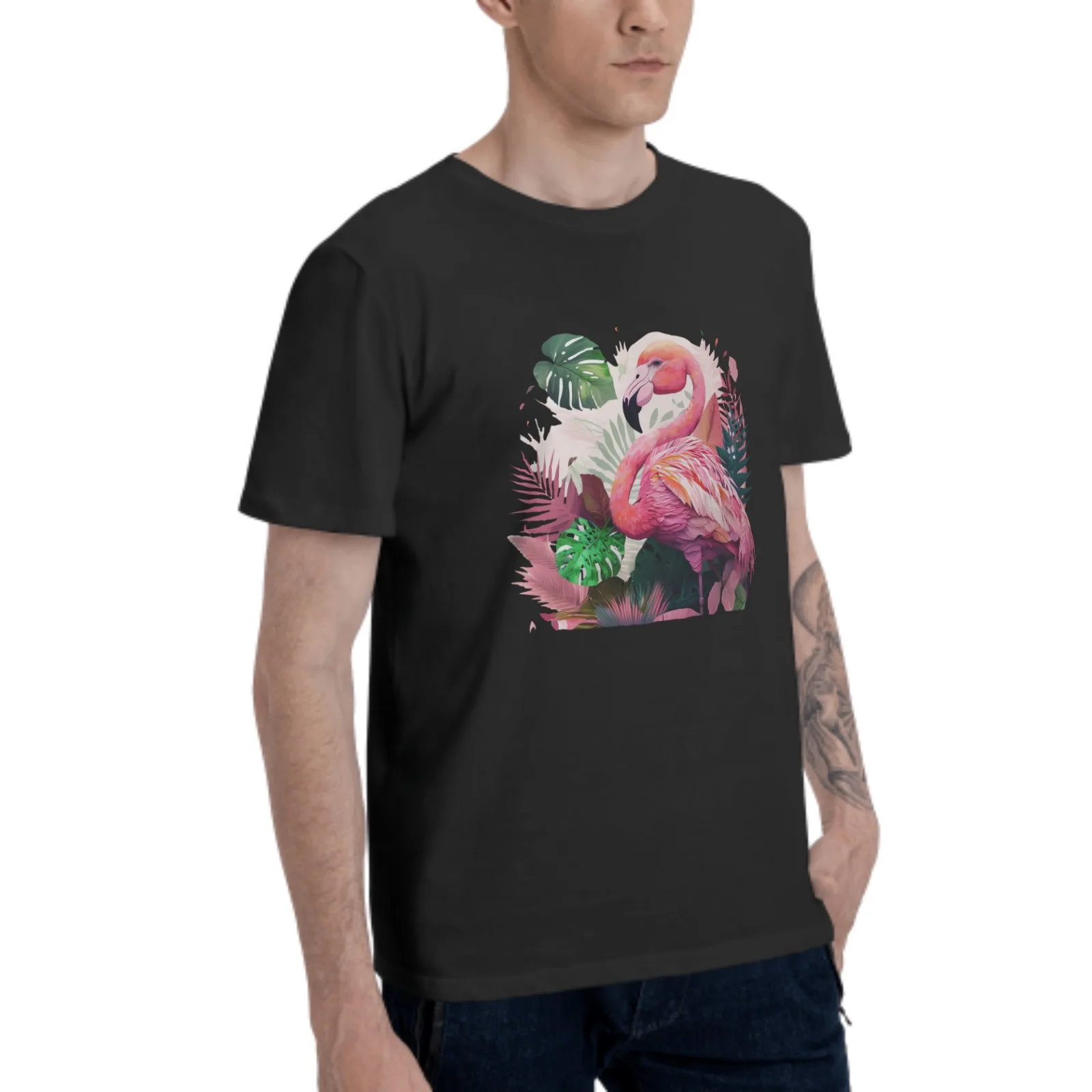 Pink Flamingo T-Shirt for Men Cotton 100% Women Fashion Casual Summer Tops Round Collar Short-Sleeve Couple Black White Tees