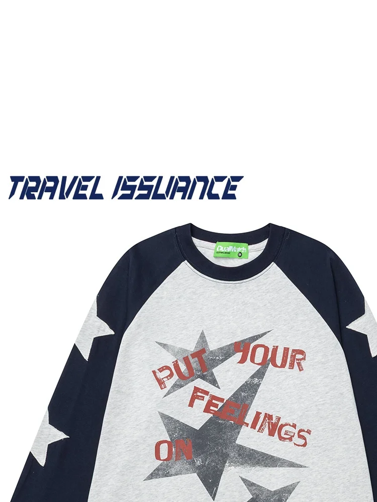 Camiseta de Manga Longa Solta com Design de Inserção nos Ombros, Estampada, Casual, de Algodão, para Homens e Mulheres, Respi...
