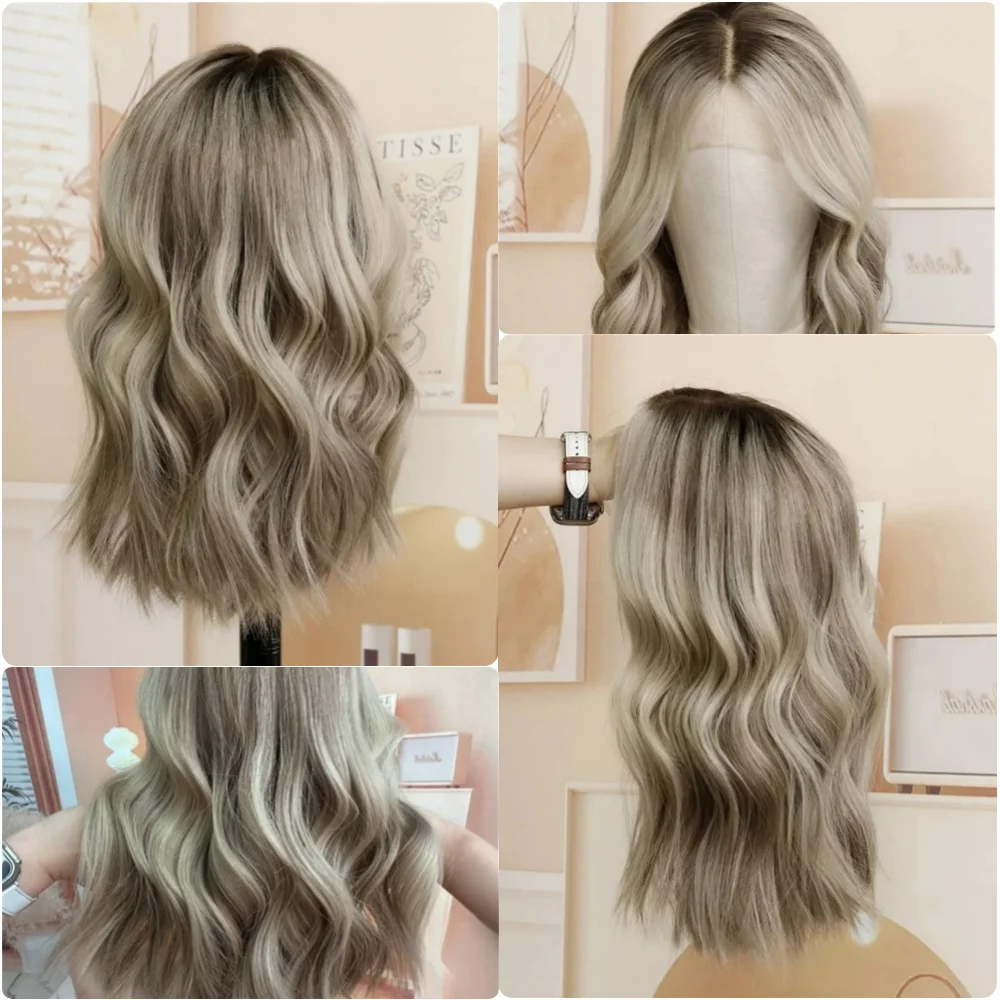Picture 7: 100 Human Hair Ash Blonde Highlight Brown Ombre Wigs Transparent 13X4 Lace Front Wig Natural Wave Wigs Brazilian Remy Hair Wigs