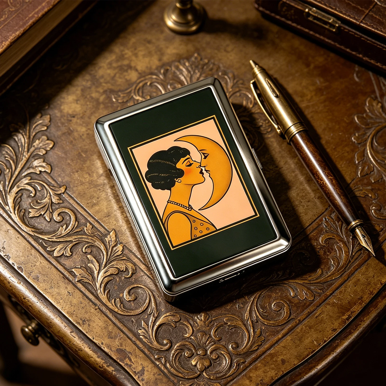 Vintage-Stil Metall-Zigarettenetui im Art-Deco-Design, Schlankes Etui für Blunts, Vielseitiges Etui für Karten und Bargeld für Damen und Herren – Detail 7