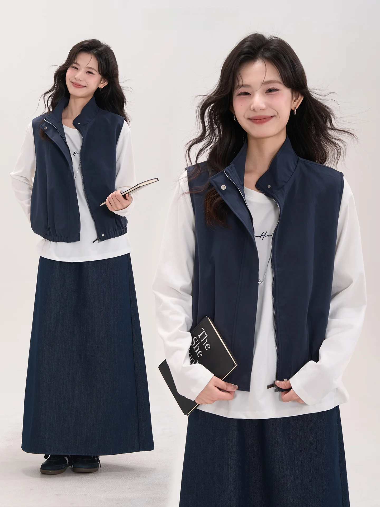 

Модный женский комплект из двух предметов: топ с длинным рукавом и нейлоновой молнией, свободный крой, стандартная длина, осенний.