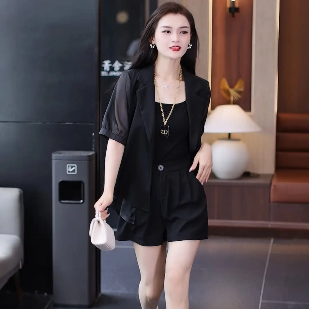 Women's Summer Fashion Thin Professional Suit Matching Set 2024 Korean Elegant Casual Short Sleeved Blazers+shorts Two-piece