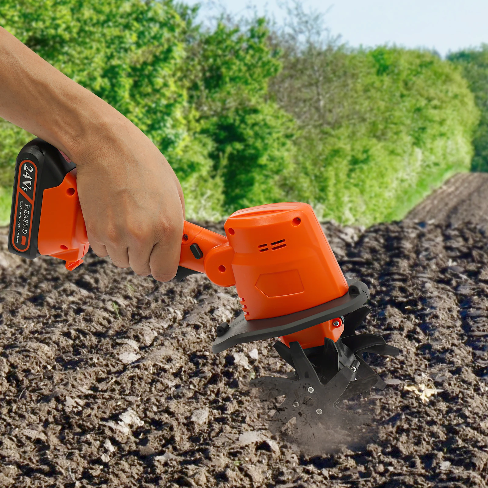 Akku-Räuchergrubber, 21 V, Mini-elektrische Gartenfräsmaschine, tragbare Mikrofräse mit Verlängerungsstange für Gärten – Detail 6