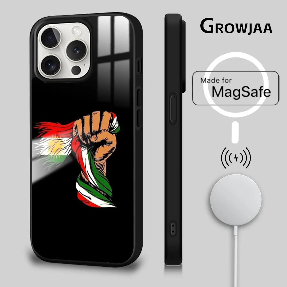 K-Kurdistan Flag Luxury Phone Case For iPhone 16 15 14 13 12 11 Pro Max Plus Mini Magsafe Mirror Wireless Magnetic Cover