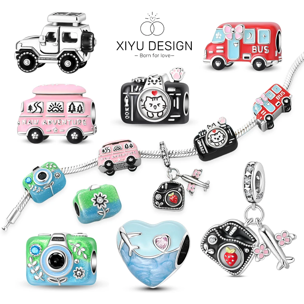 

Подвески-шармы из стерлингового серебра 925 пробы: модный красный туристический автобус, камера, подходят для оригинальных браслетов, украшения для самостоятельного изготовления, сувениры для путешествий