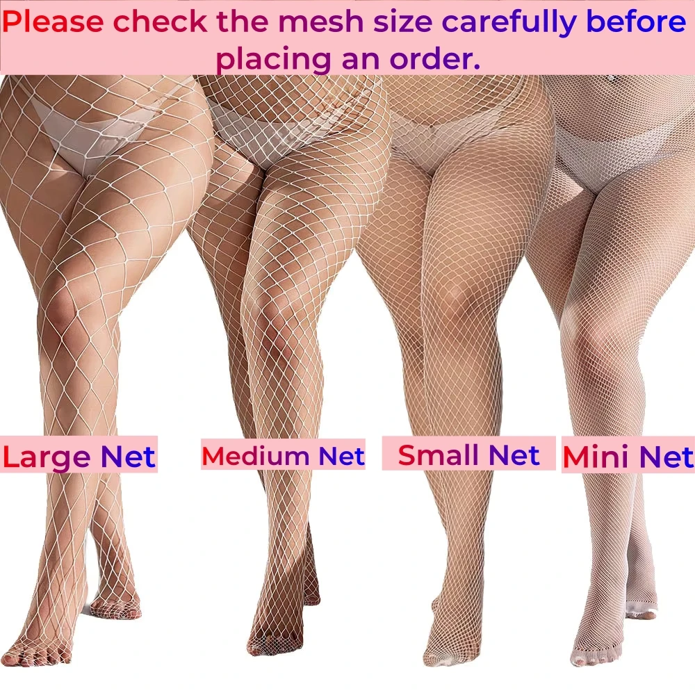 Women's plus Size Fishnet Pantyhose Sexy Black White Stretch Tights for Weight 90-125kg Height 160-180cm Stockings image 3