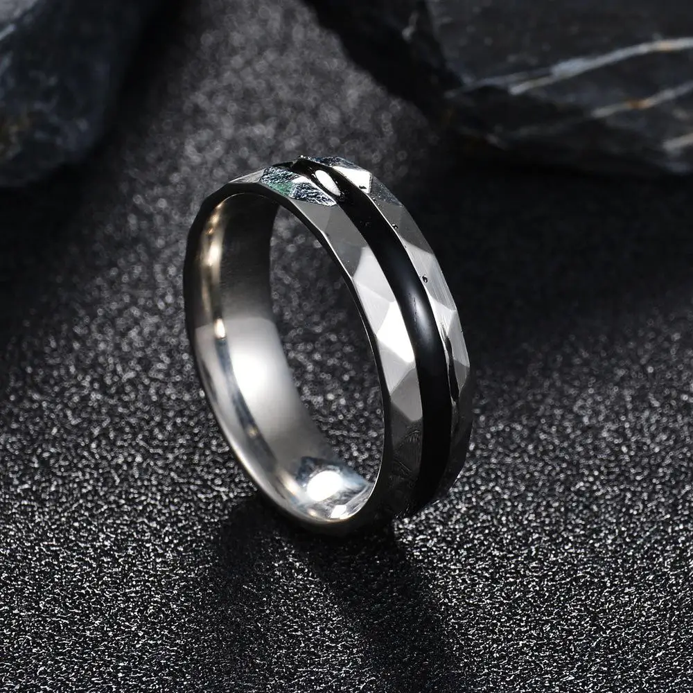 Fashion Simple 6mm Stainless Steel Cut Oil Dripping Couple Ring Men and Women Jewelry