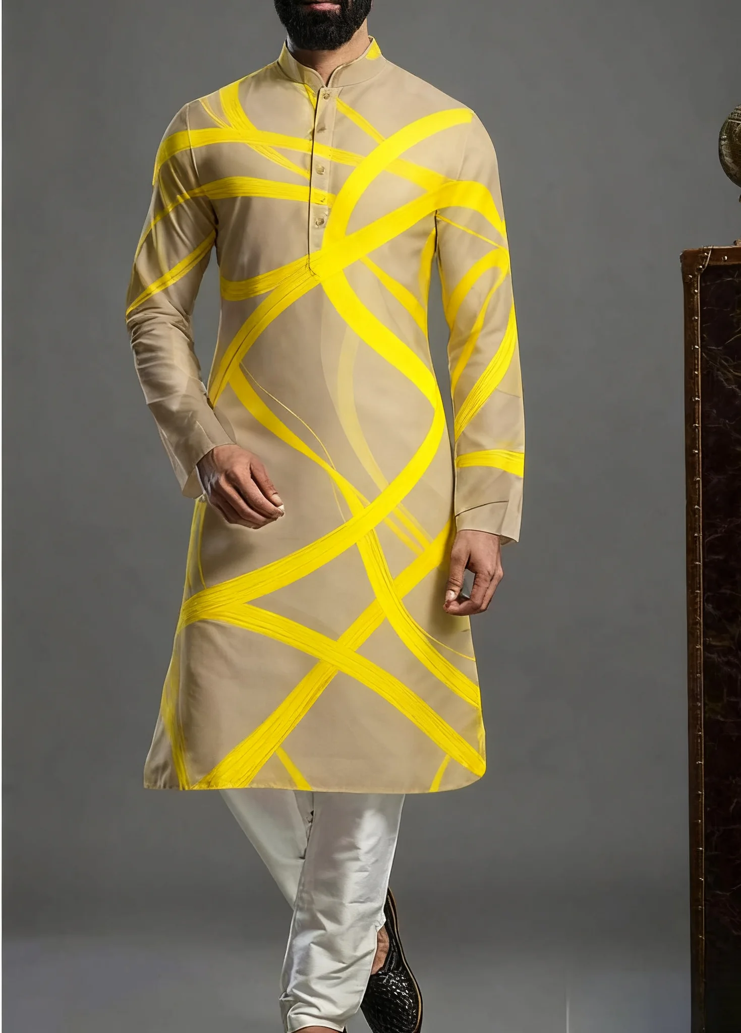 Kurt masculino padrão de impressão digital kurta акha elegante casual ajuste robe regular adequado para todas as ocasiões