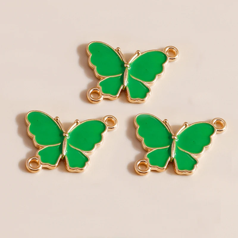 10pcs Mixed Cute Animal Charms Green Enamel Butterfly Dinosaur Fish Shell Frog Pendants for Diy Earrings Necklace Jewelry Making