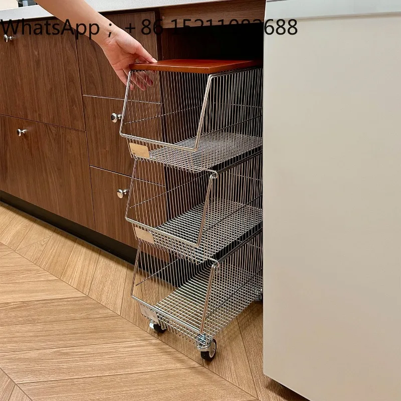 LLY kitchen trolley rack under cabinet vegetable and fruit storage basket built-in mobile vegetable