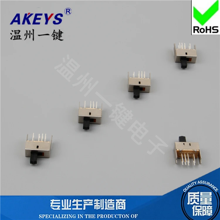 10Pcs SS-23E03 2P3T Toggle Switch 3-Gear Handle Height 9mm 8Pin Vertical Sliding Switch With 2 Fixed Pin