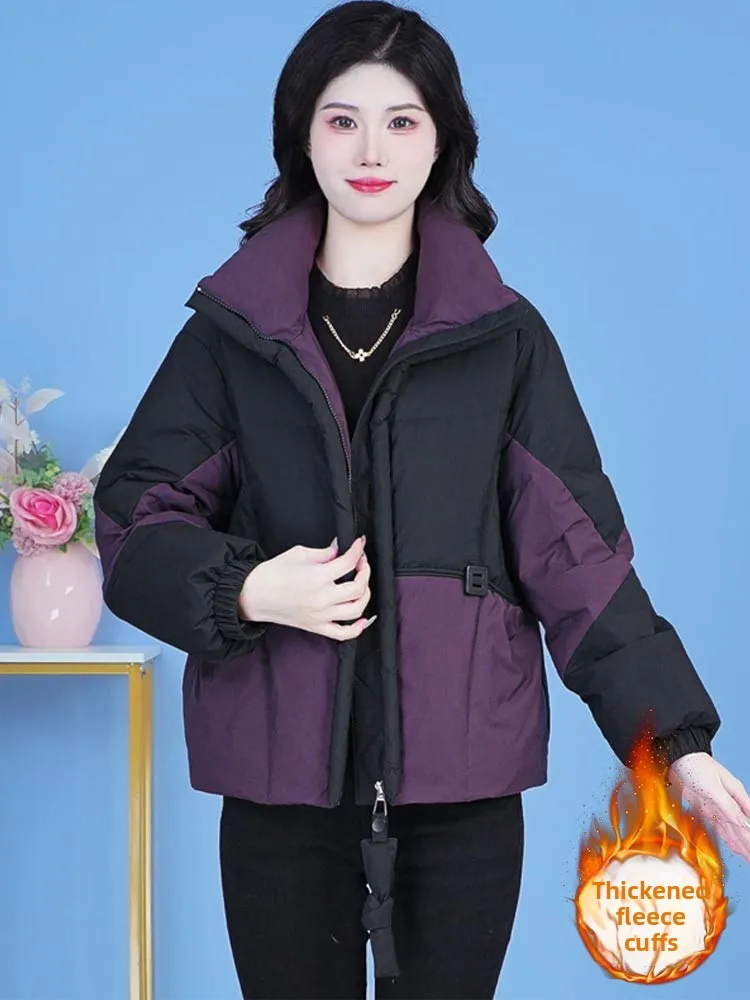 

Женская осенне-зимняя хлопковая куртка в стиле колор-блок, модное корейское пальто свободного кроя на молнии, укороченная, с хлопковой подкладкой