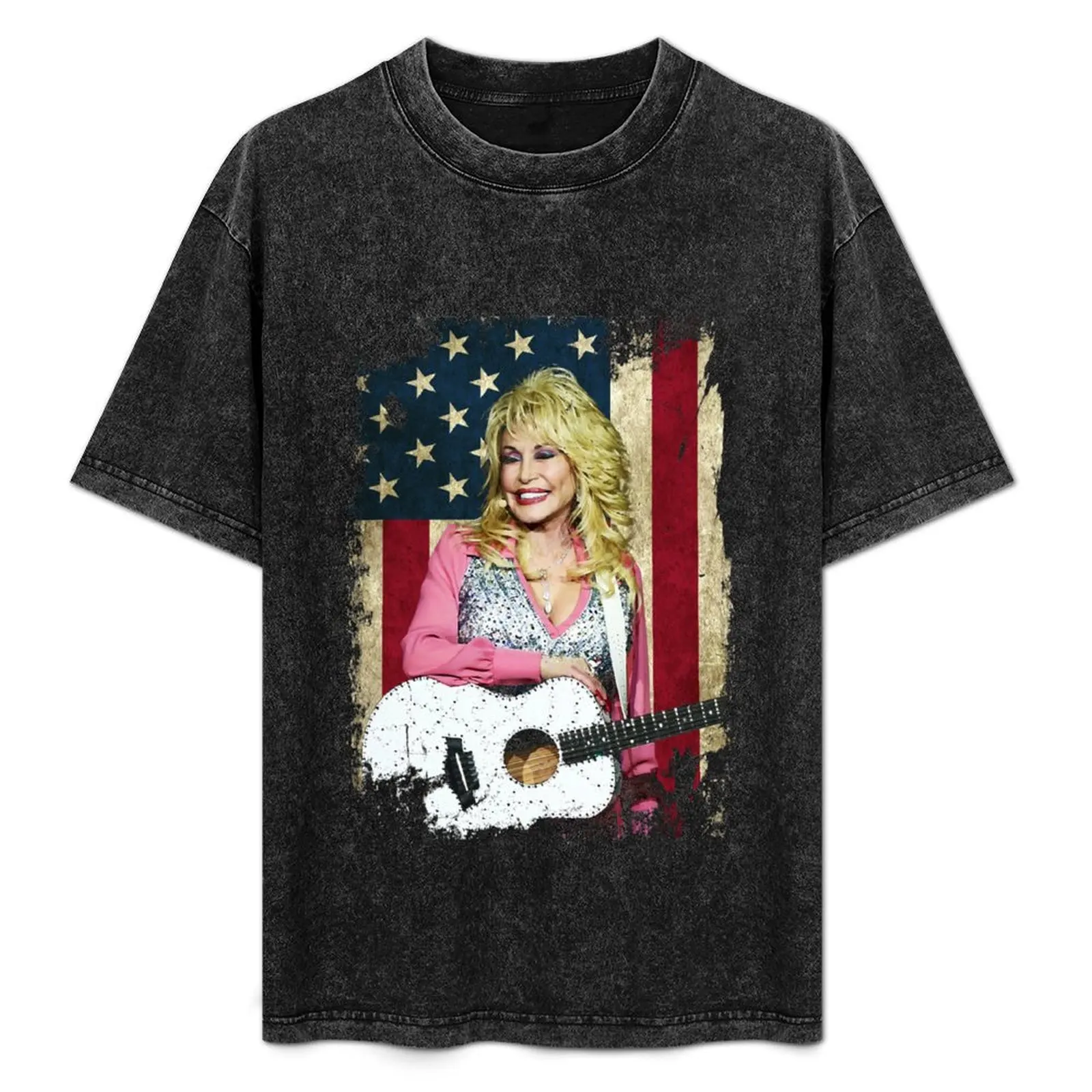 

Retro Country Music Dolly Parton's American Flag T-Shirt Classic Print Short Sleeve Shirt