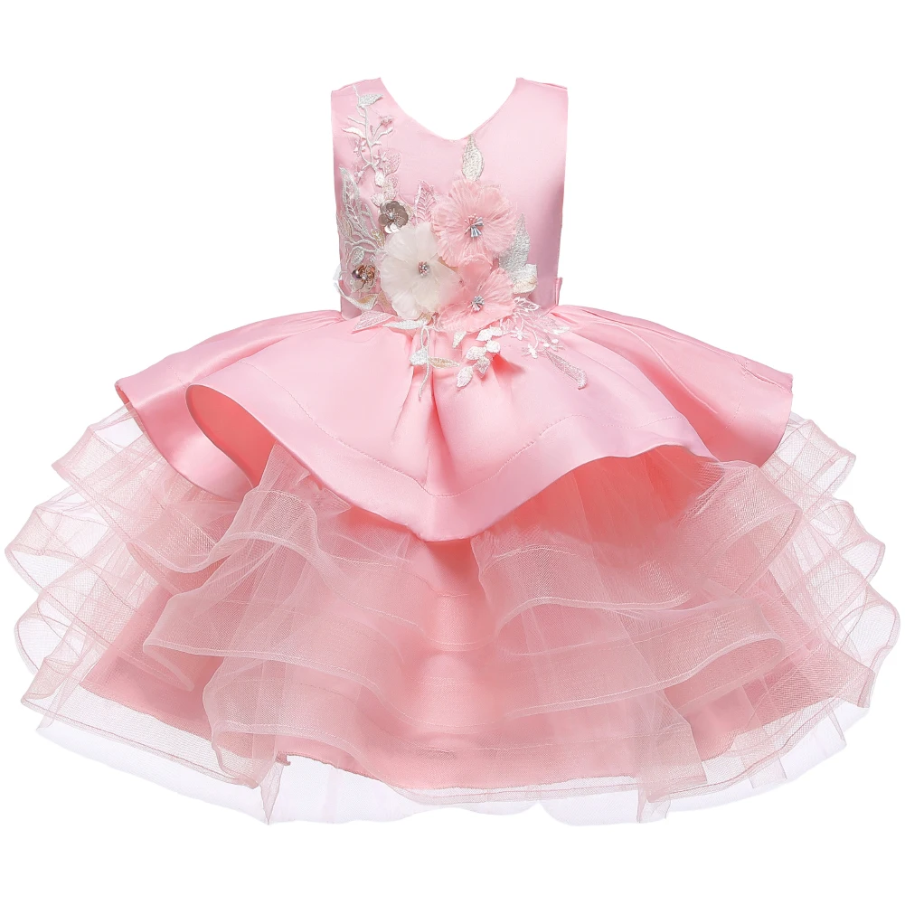 Pink Girl's Dress Fluffy Child Mesh Kids Dress Performance Christmas Dress