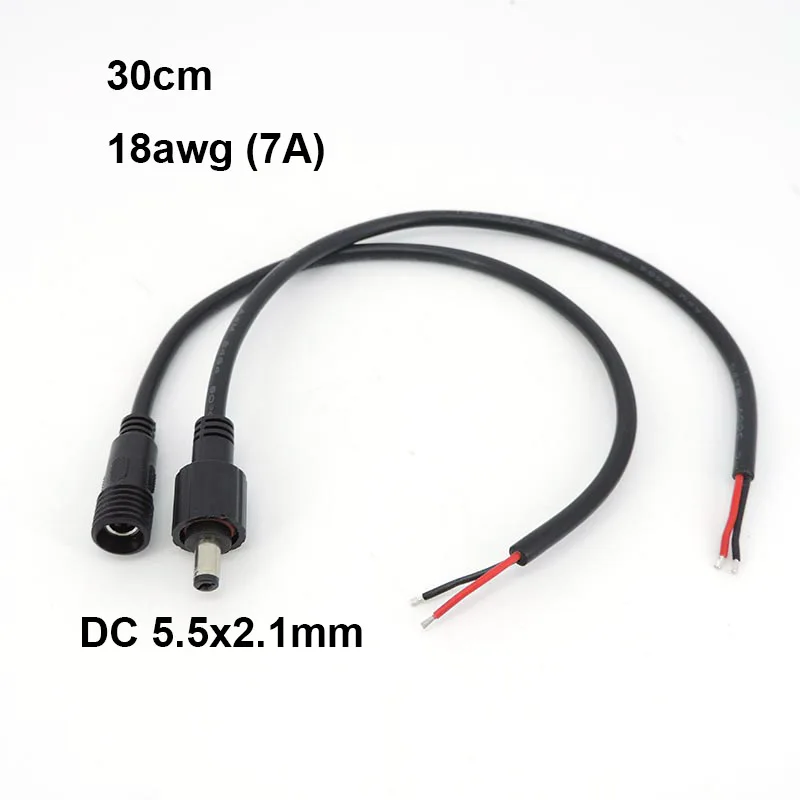 

30cm 2Pin core DC Male Female cable Power Connector 5.5x2.1mm IP68 Waterproof 18AWG 7A led strip light Plug supply adapter Wires