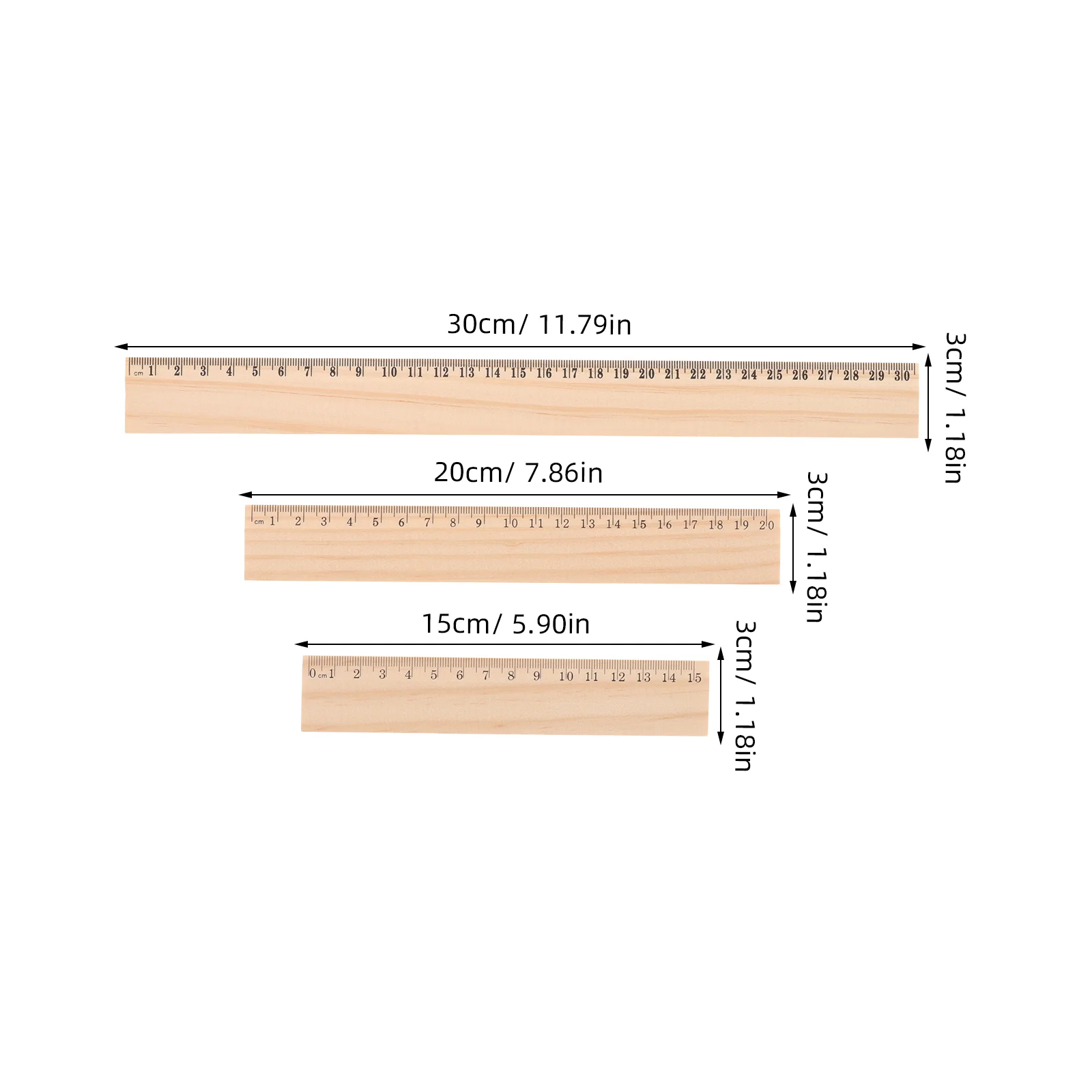 9 Pcs Wooden Ruler Metric Rulers for Office Measure Supplies Scale Bulk Aesthetic Straight