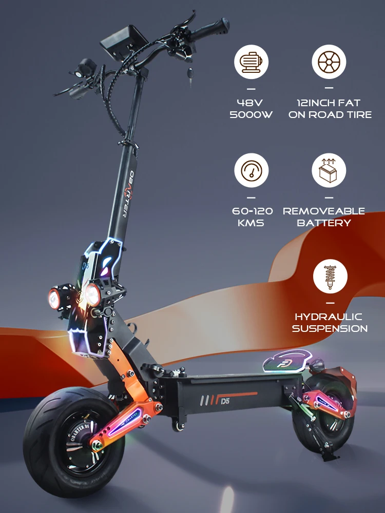 Off-road Electric Scooter 12-inch Off-road Explosion-Proof Tires 5000W Dual Motor 48V35AH 60KM/H Foldable Electric Scooter