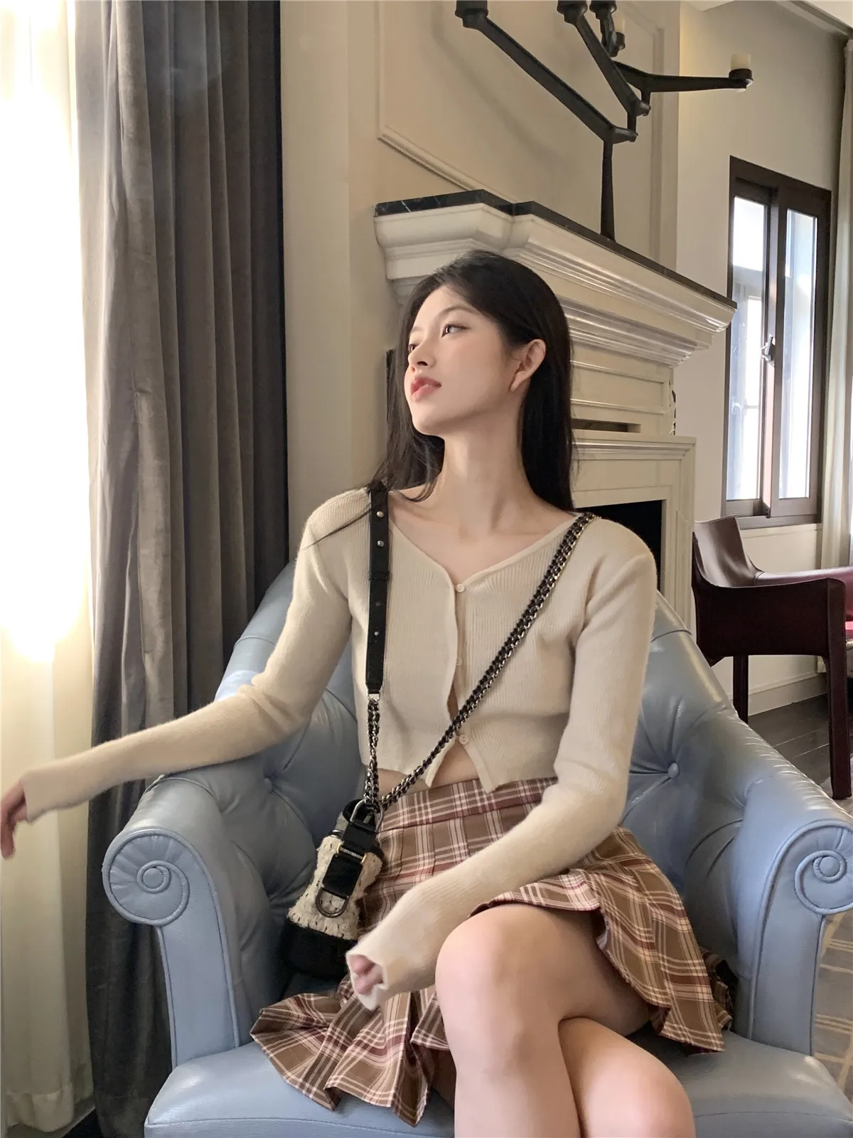 

LXLILIUM Multicolor Button-Up Cardigan Silk Material Commute Sle Long Sve V-Ne Regular Length Single Piece Spring Season