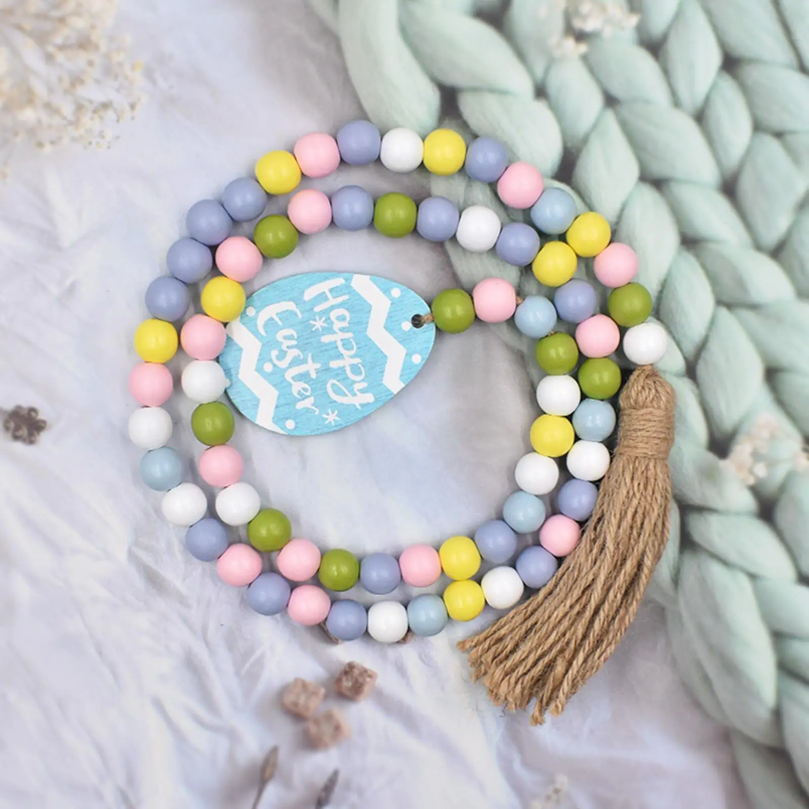 Rustic Bead Garland Easter W/Tassels for Country Holiday Decorations