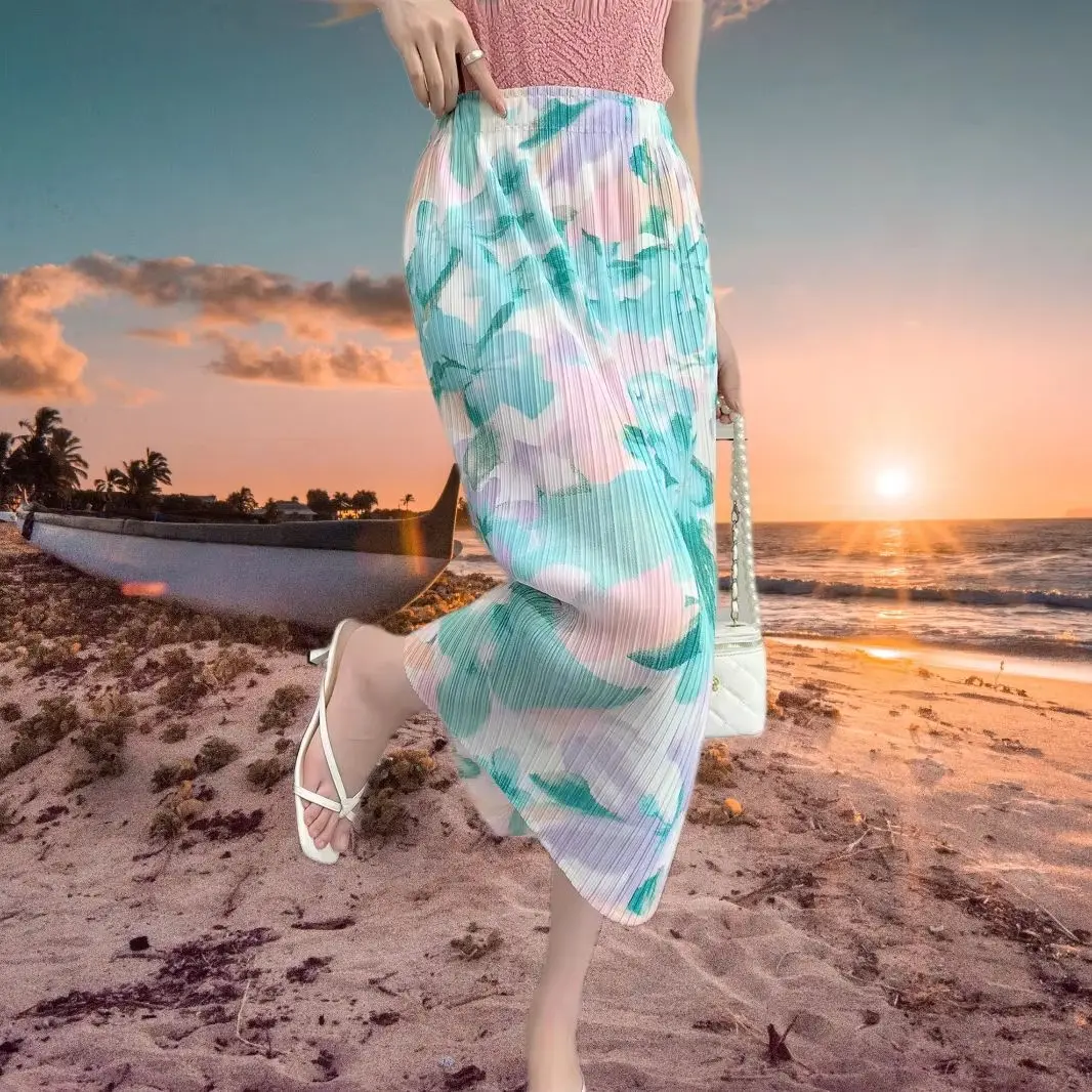 

Miyake Skirt Women's Summer 2025 New Digital Printing Pleated Skirt Pleated Split Comfortable Folding Casual Pleats Pleats Skirt