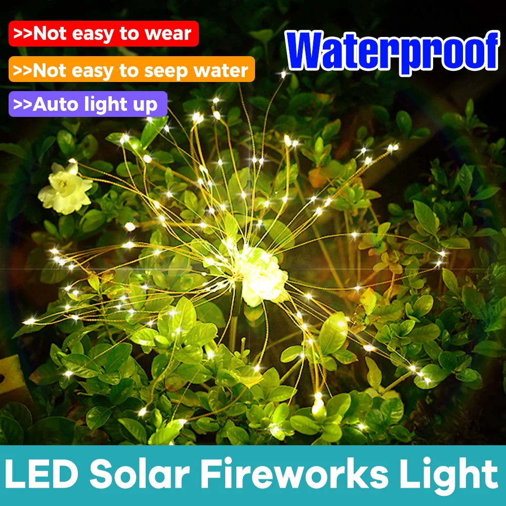 

LED Solar Power Fireworks Lamp Outdoor Dandelion Grounding Light Garden Courtyard Landscape Atmosphere Lawn Decor Colorful Lamps