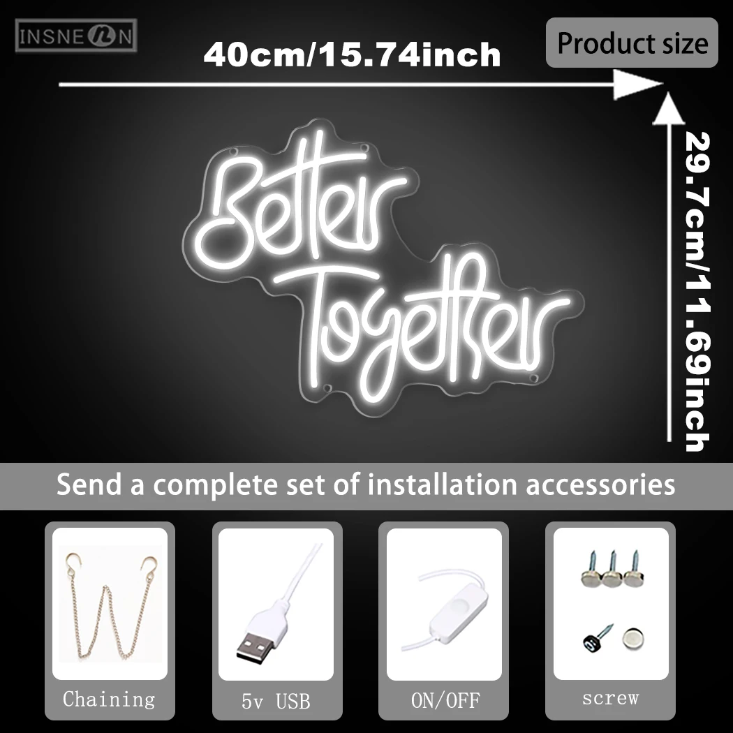 Melhor juntos sinal de néon led usb decoração de parede para festa de noivado decoração de casamento casa quarto ocasiões especiais de escritório