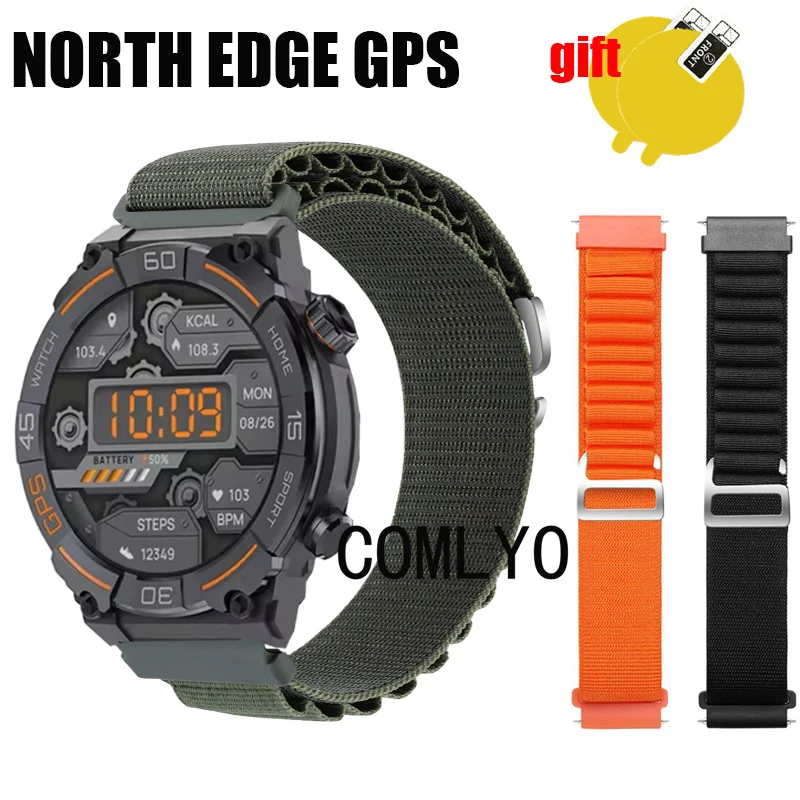 3in1 Band For NORTH EDGE GPS Smart Watch Strap Nylon Soft Bracelet Bands Belt Screen Protector film