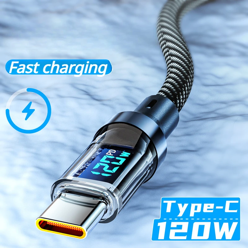 120W USB To Type C Digital Display Cable Fast Charging 100W PD Type C To Type C Cable For Xiaomi HUAWEI Macbook IPad