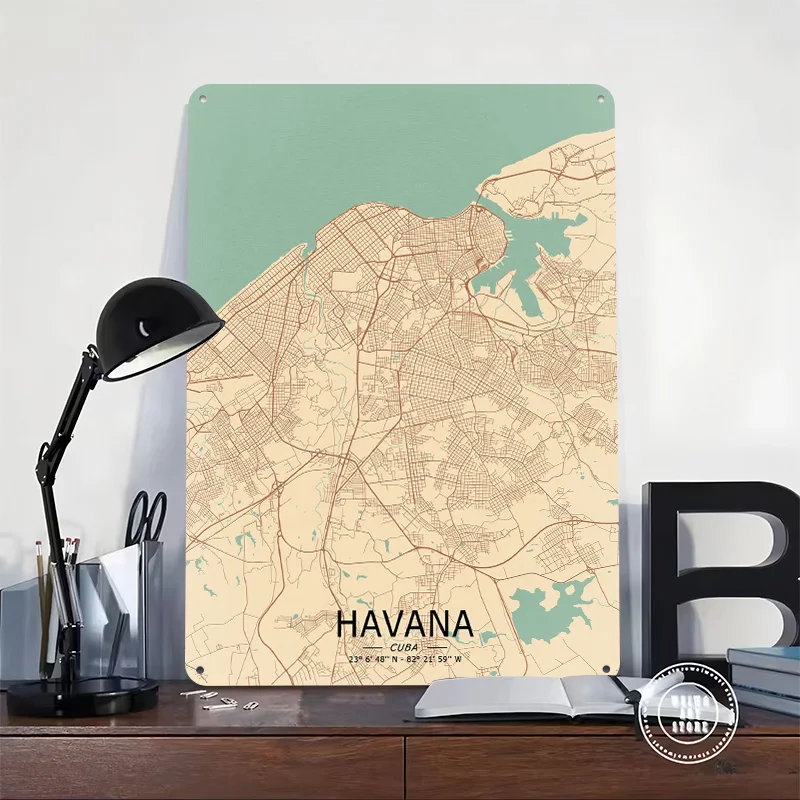 Havana Vintage City Map Poster Customized Vintage Metal Signs Wall Art Retro Tin Plaque for Modern Home Decoration Luxury House