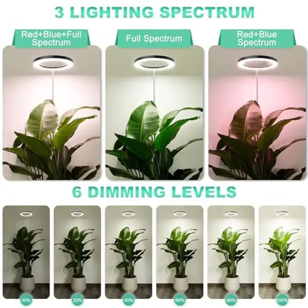 10 "เต็มสเปกตรัมขนาดใหญ่ Grow Light 160 LEDs ในร่มสูงพืชโคมไฟจับเวลาอัตโนมัติ 10 หรี่แสงได้ความสูงปรับ 61" ได้อย่างง่ายดาย