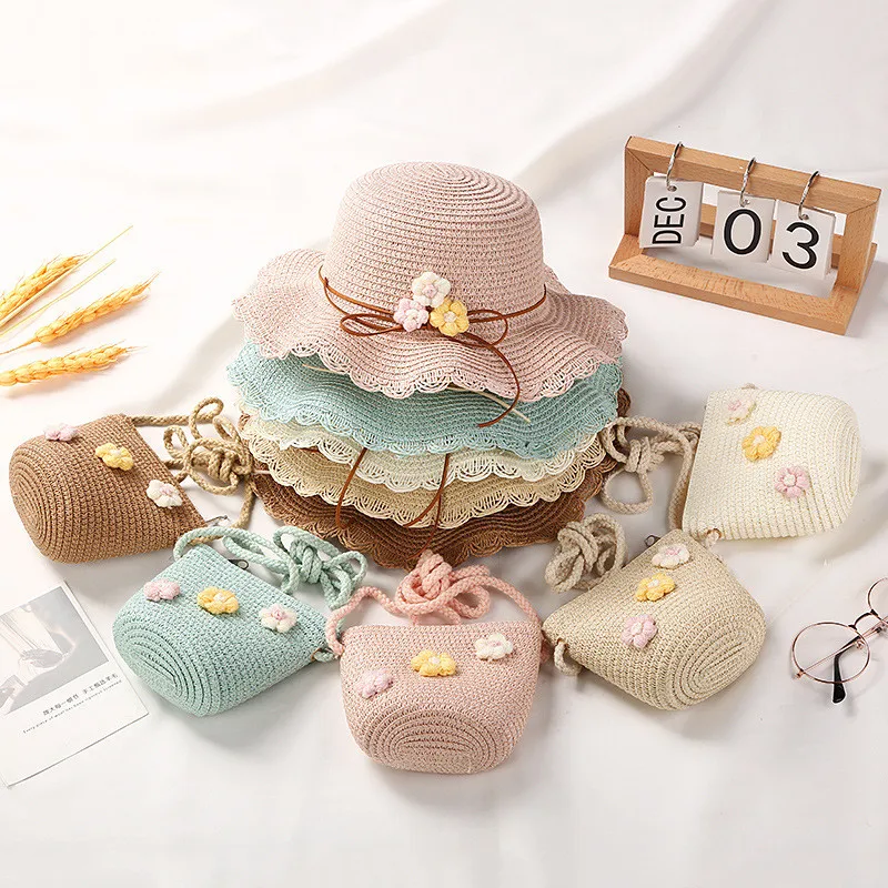 New Summer Parent-Child Sun Hat Able Women Block Hat Girl Bow Straw Vacation Seaside Beach Simple Casual Cap