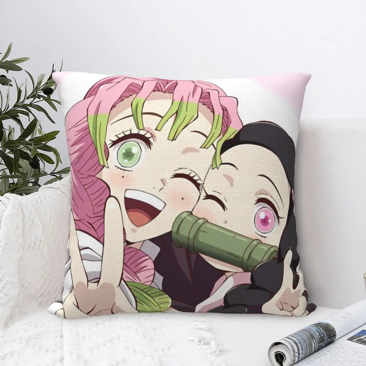 Love Hashira Mitsuri Kanroji Square Pillow Cases Anime Demon Slayer Cushion Covers Creative Polyester Decor Pillowcover for Home