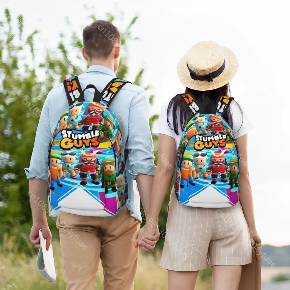 Stumble Guys Backpack Men Cartoon Print Backpacks Polyester Stylish High School Bags Daily Christmas Gift Rucksack