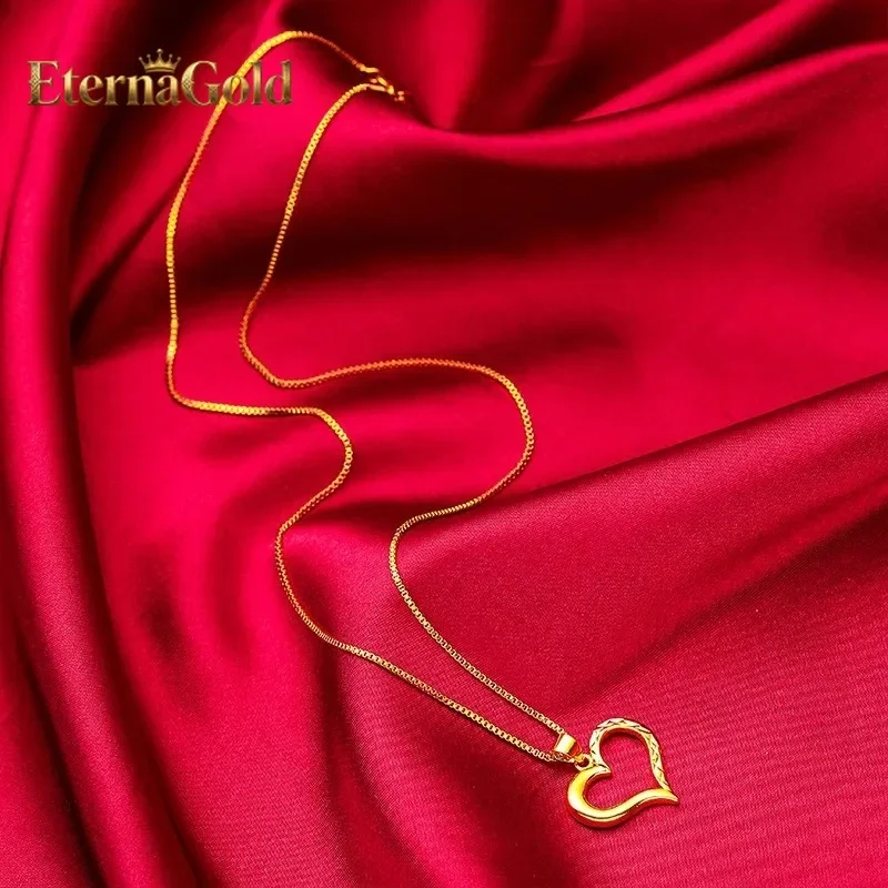 EternaGold Heart Necklace for Women, 24K Gold, AU999 | Matte gold heart with rose carvings & enamel, classic charm for cheongsam