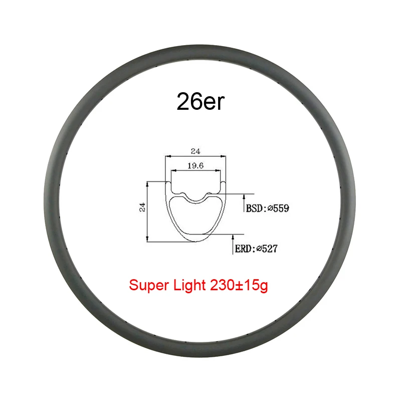 

LIENGU Super Light 230g MTB XC Carbon Rim Bicycle 26 Inch 24mm Tubeless 24mm Deep Mountain Bike Cross Country Rings 26er